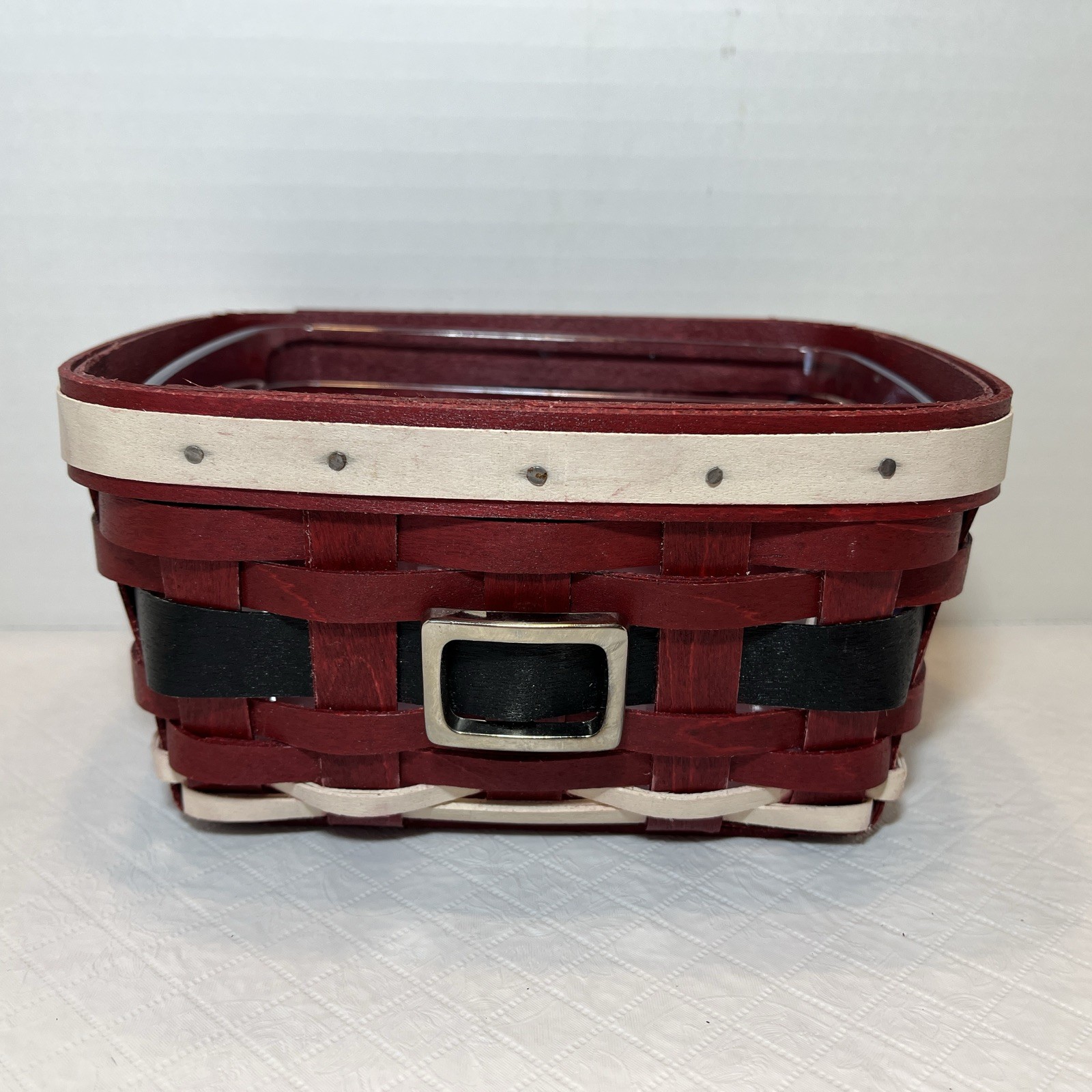Longaberger 2014 Santa Belly Tea Basket  With Metal Buckle And Protector 