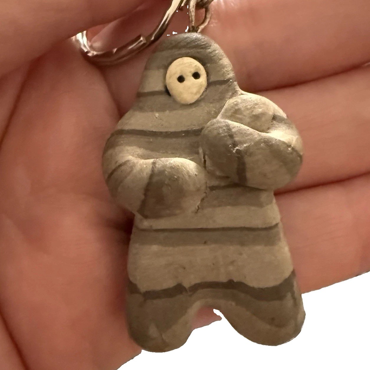 RARE Vintage Mother Baby Stone Carving Keychain Pendant Bag Charm Native Intuit