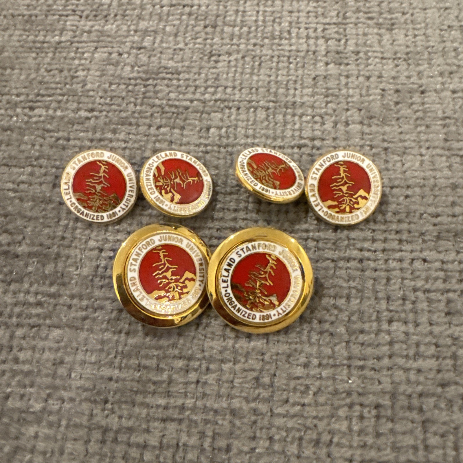 6 Ben Silver Enamel Blazer Buttons Leland Stanford University Enamel RARE