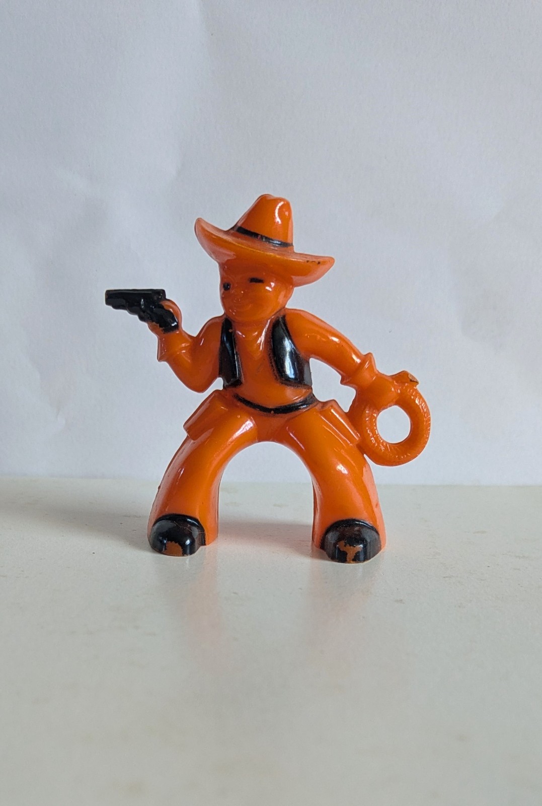 Vintage 1950's Rosbro Tico Orange & Black Plastic Halloween Cowboy Figure