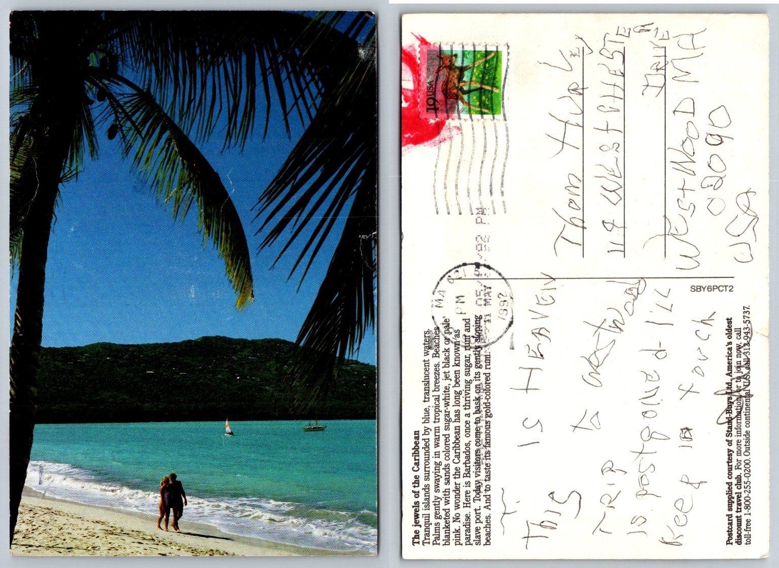 Vintage Barbados Caribbean Beach Postcard 1992 Posted Stand-Buys Ltd