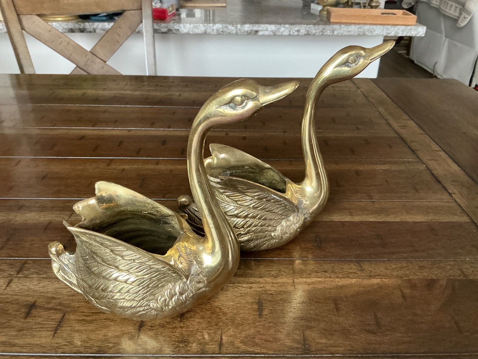 Vintage Brass Swan Planters Hollywood Regency Decor Cottagecore Set of 2