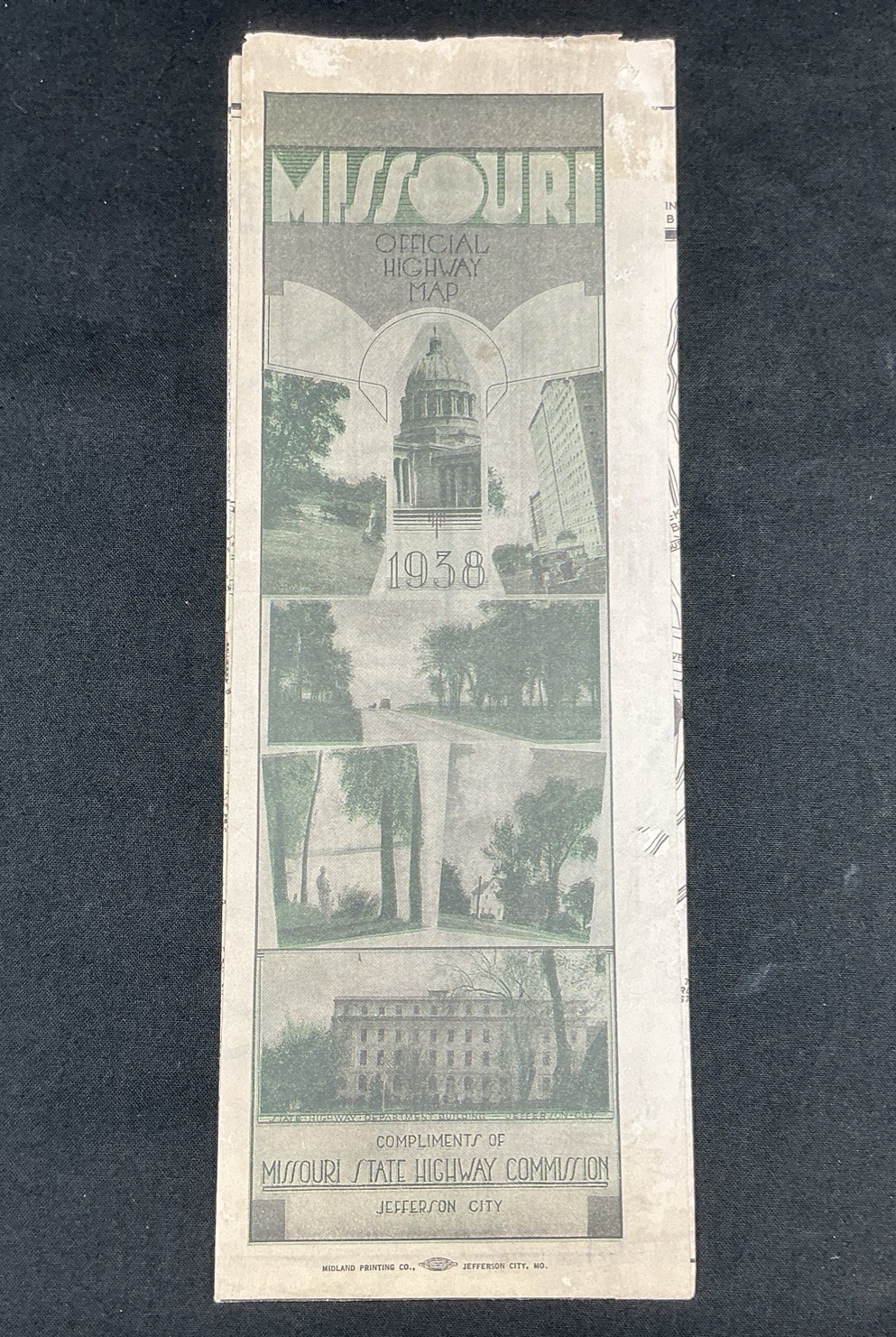 Vintage 1938 Missouri Official Highway Map State commission Jefferson City 