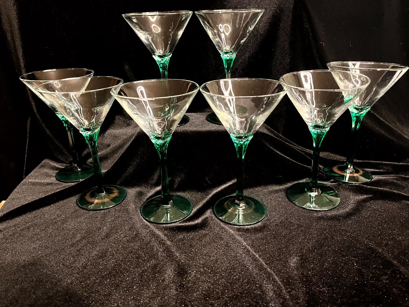 Vintage Libbey Domaine Juniper Green Martini Glasses Set 8 Petal Stem 7