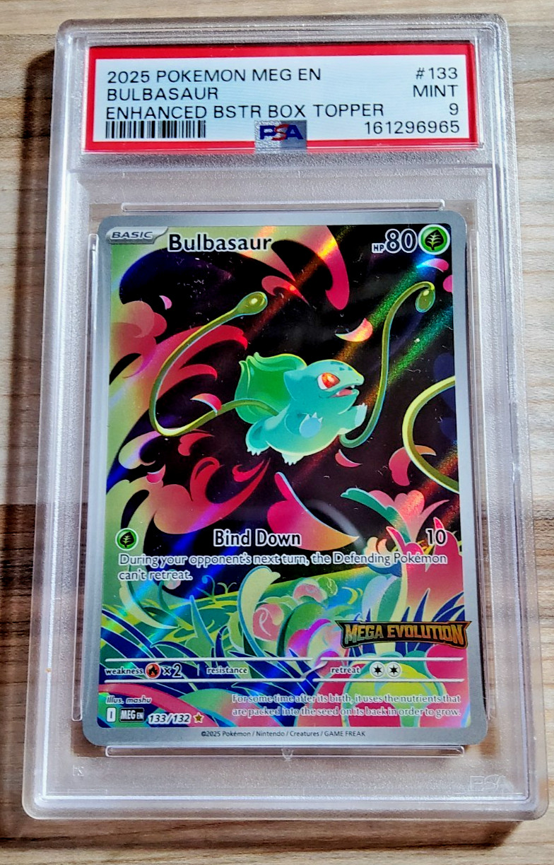 2025 Pokemon Mega Evolution BULBASAUR #133 Holo Enhanced Stamped Promo PSA 9 Min
