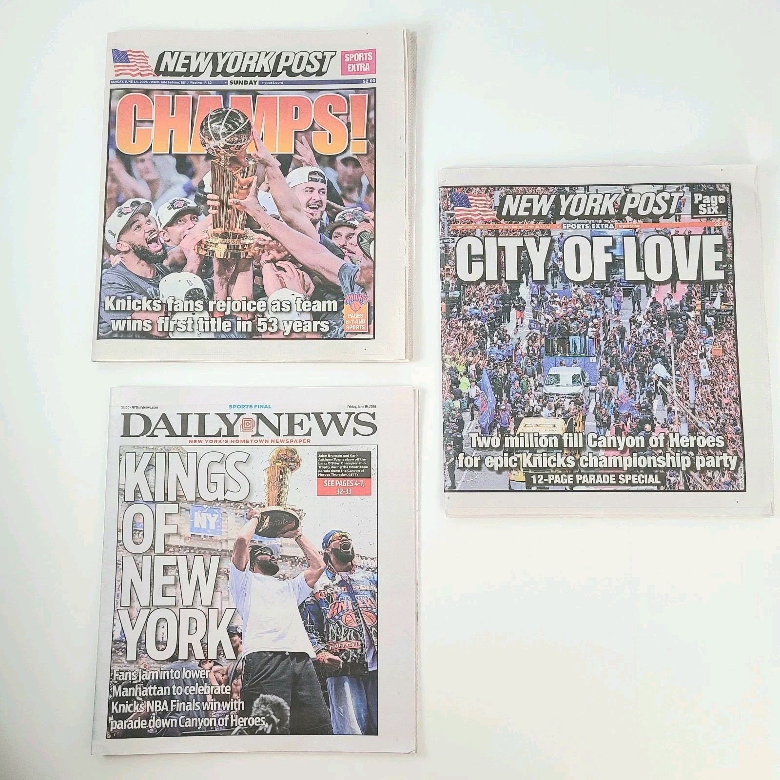 New York Knicks NBA Finals Post Daily News Champs City Love Kings Papers- 3