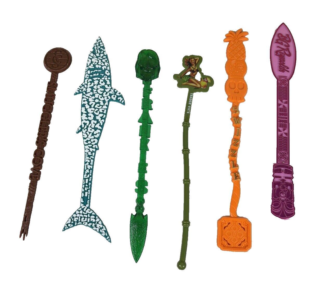 Tiki Swizzle Sticks x6 Hidden Harbor Frankie\'s Trader Vic\'s Smuggler\'s Reynolds