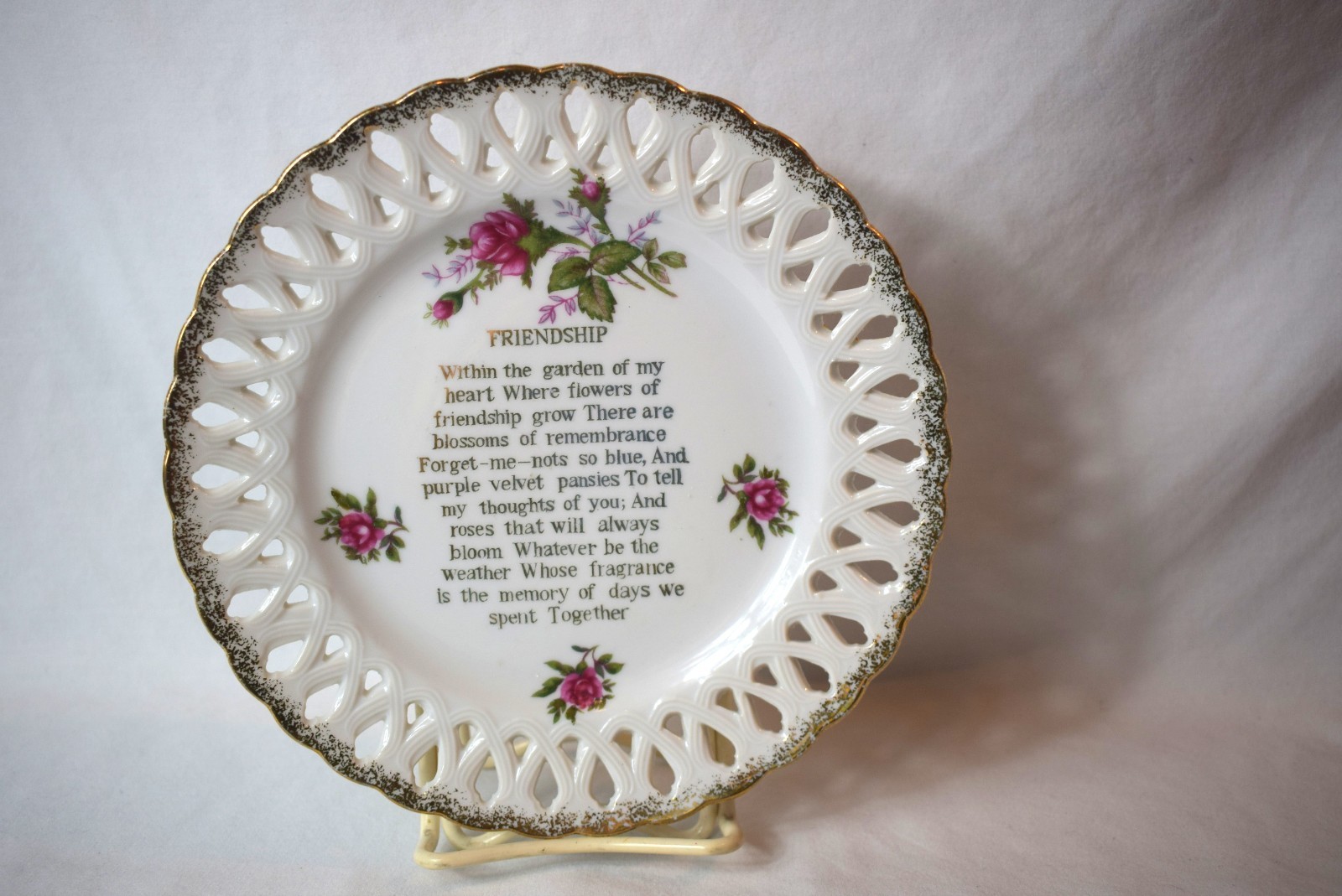 Vintage Chadwick Friendship Poem on Reticulated Porcelain Plate Vintage Chadwick Friendship Poem on Reticulated Porcelain Plate