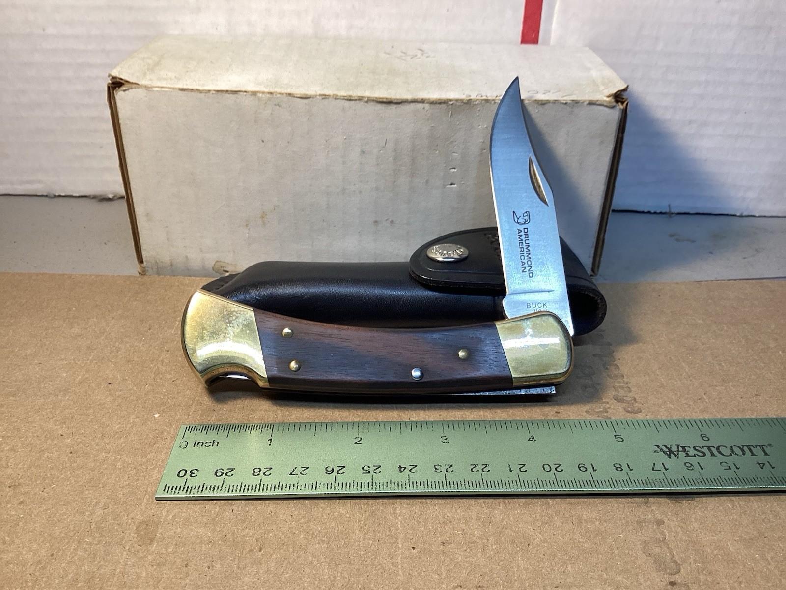 Vintage 1993 Buck USA 110 Folding Hunter W/ Original Leather Sheath. Excellent