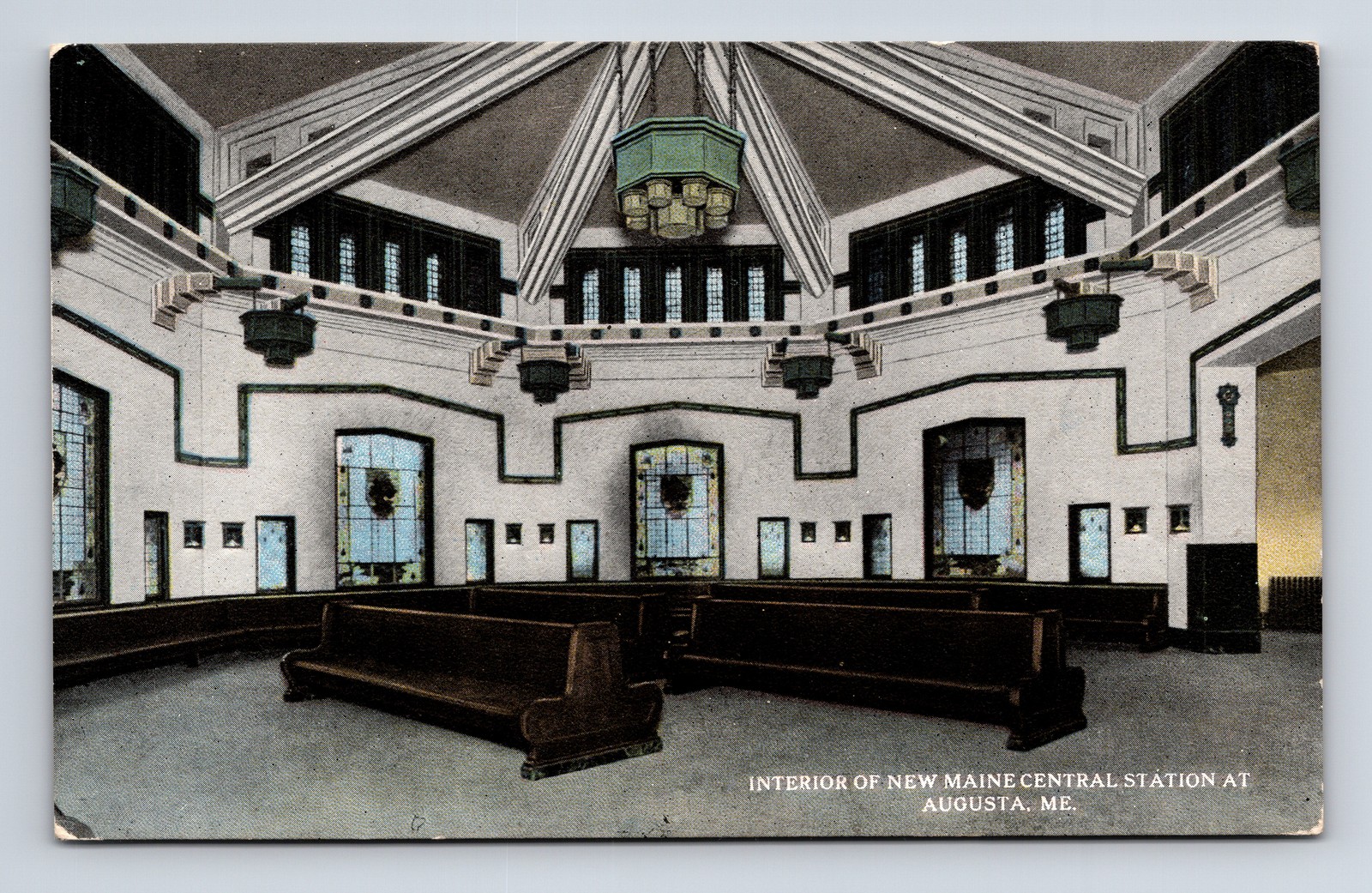 Interior of New Maine Central Station Augusta Maine ME CT PHOTOCHROM Postcard