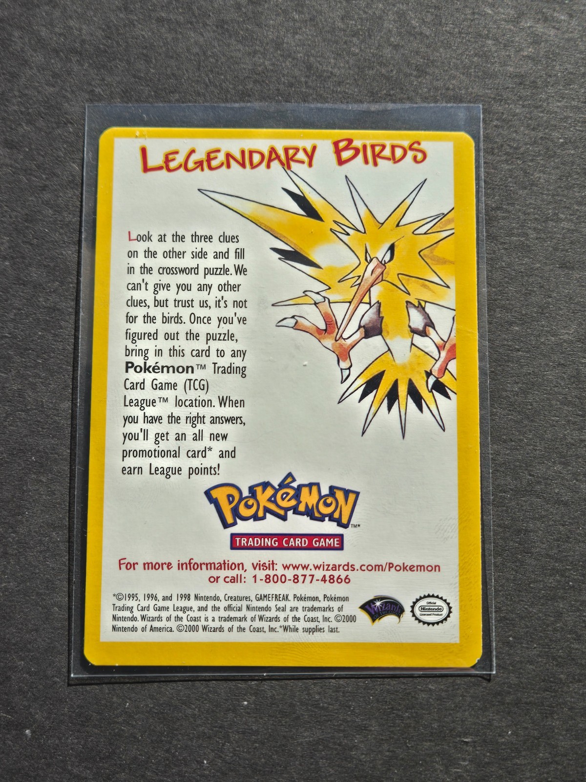 Pokemon LEGENDARY BIRDS PROMO CARD CROSSWORD PUZZLE - ARTICUNO ZAPDOS MOLTRES