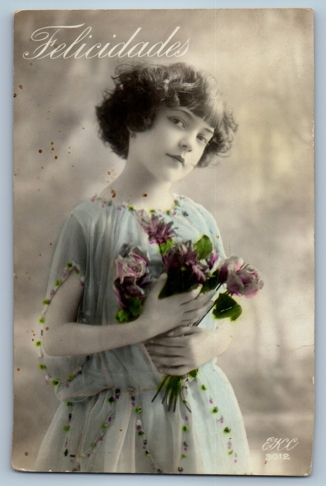c1910's Child Girl With Flowers Studio Portrait RPPC Photo Antique Postcard c1910's Child Girl With Flowers Studio Portrait RPPC Photo Antique Postcard
