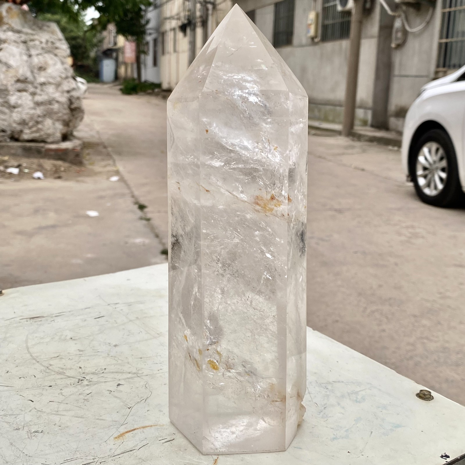 5.37LB Large Natural Clear White Crystal Obelisk Transparent Quartz Energy.