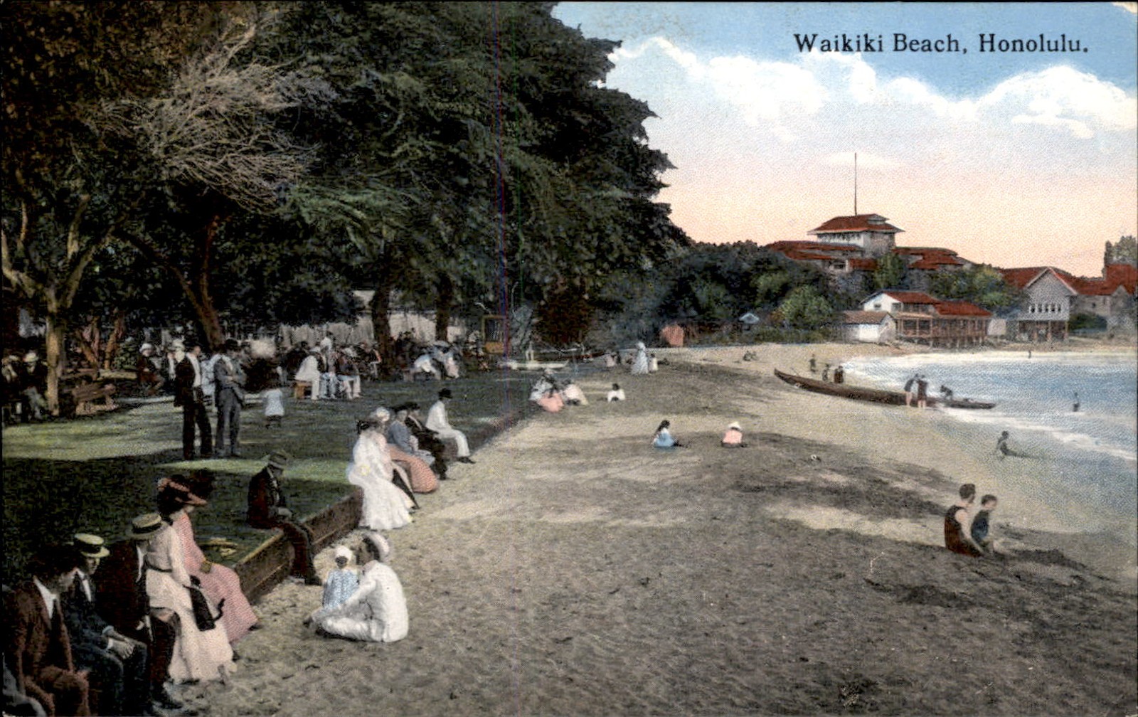 Honolulu HI Waikiki Beach c1900s-10s Vintage Postcard bhn