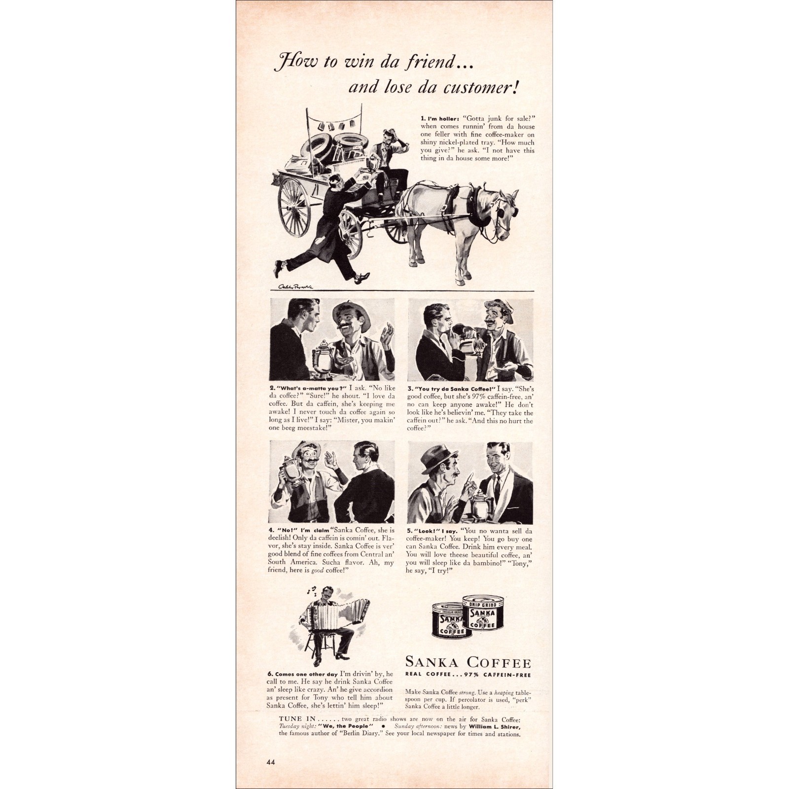 1942 Sanka Coffee Original Vintage Print Ad