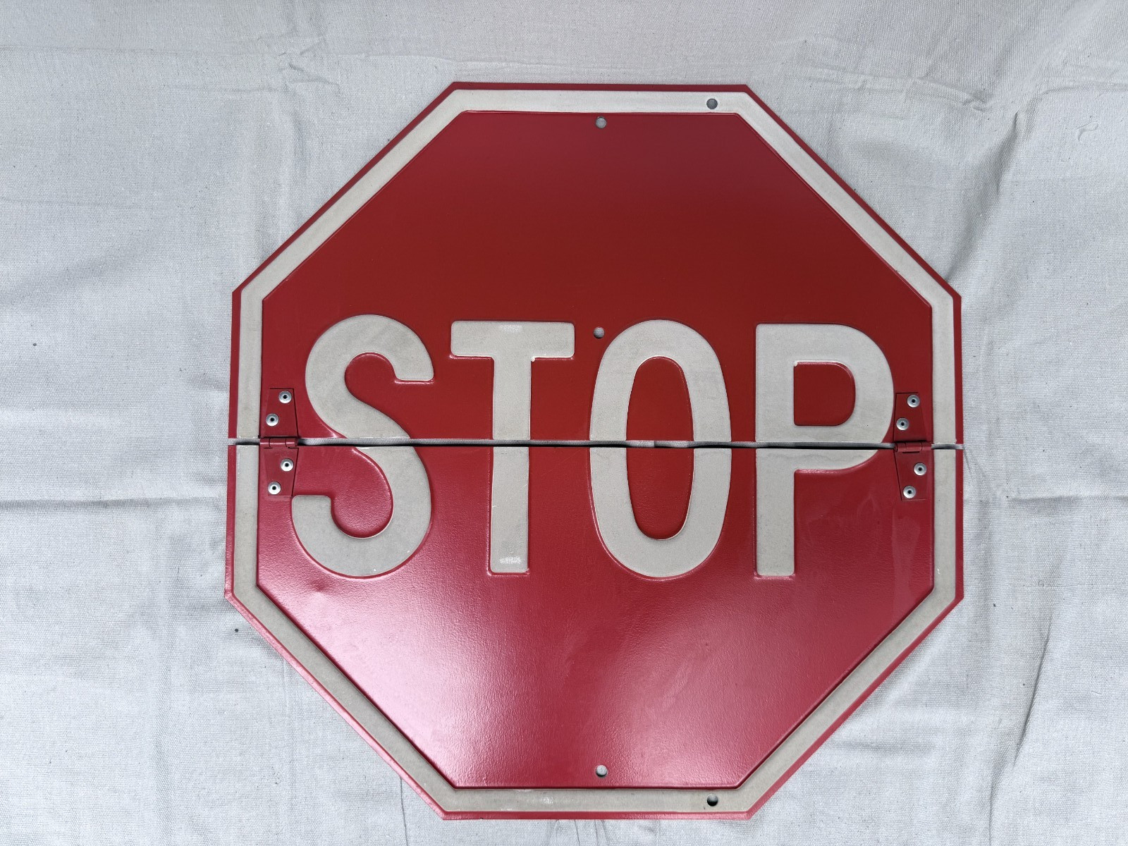 Vintage NOS Folding STOP Sign Embossed Steel Hinged School Traffic Sign Unused