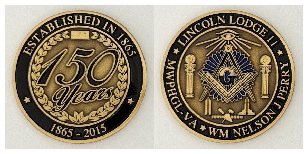 Lincoln Lodge 11 150th Anniversary Masonic Challenge Coin 2#11