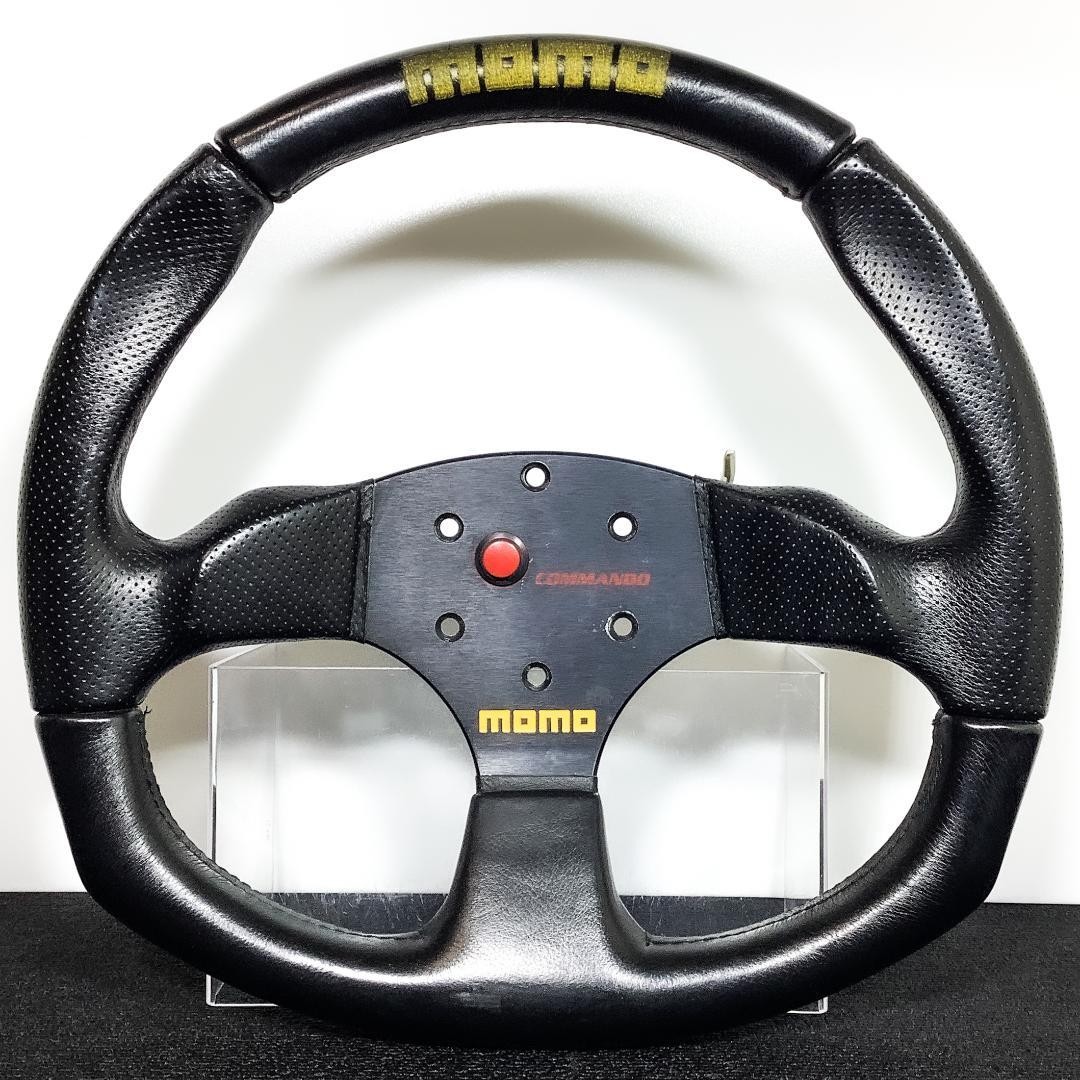 MOMO Commando Steering Wheel 34.5Φ 345mm D-Shape Black Leather JDM Rare ##