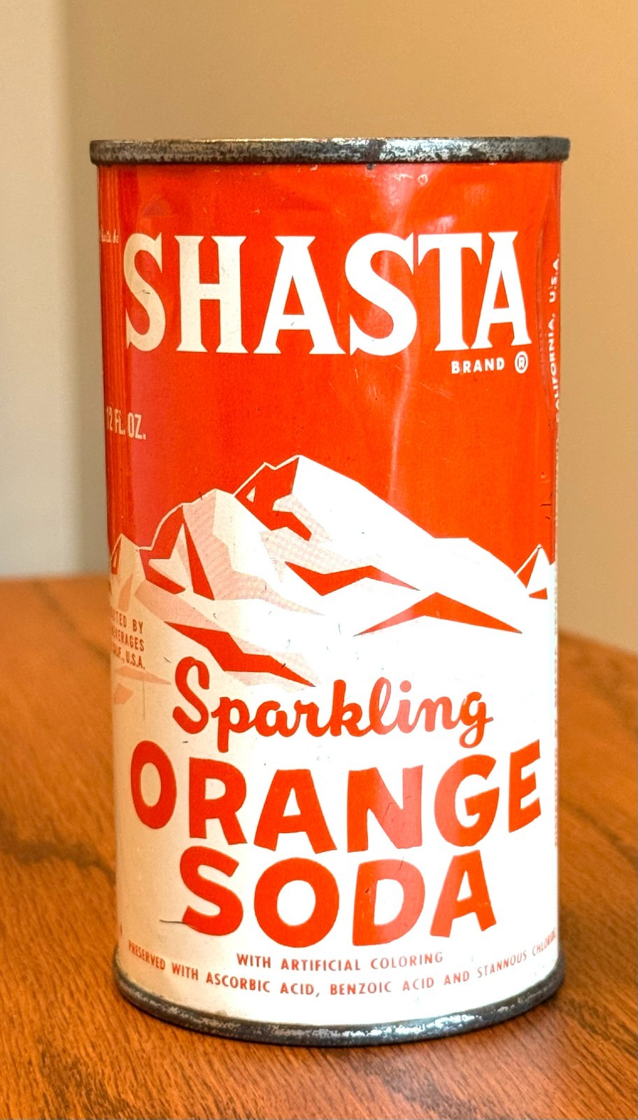 *Nice Indoor* Shasta Sparkling Orange Soda Flat Top Soda Can-Pre-Zip Code