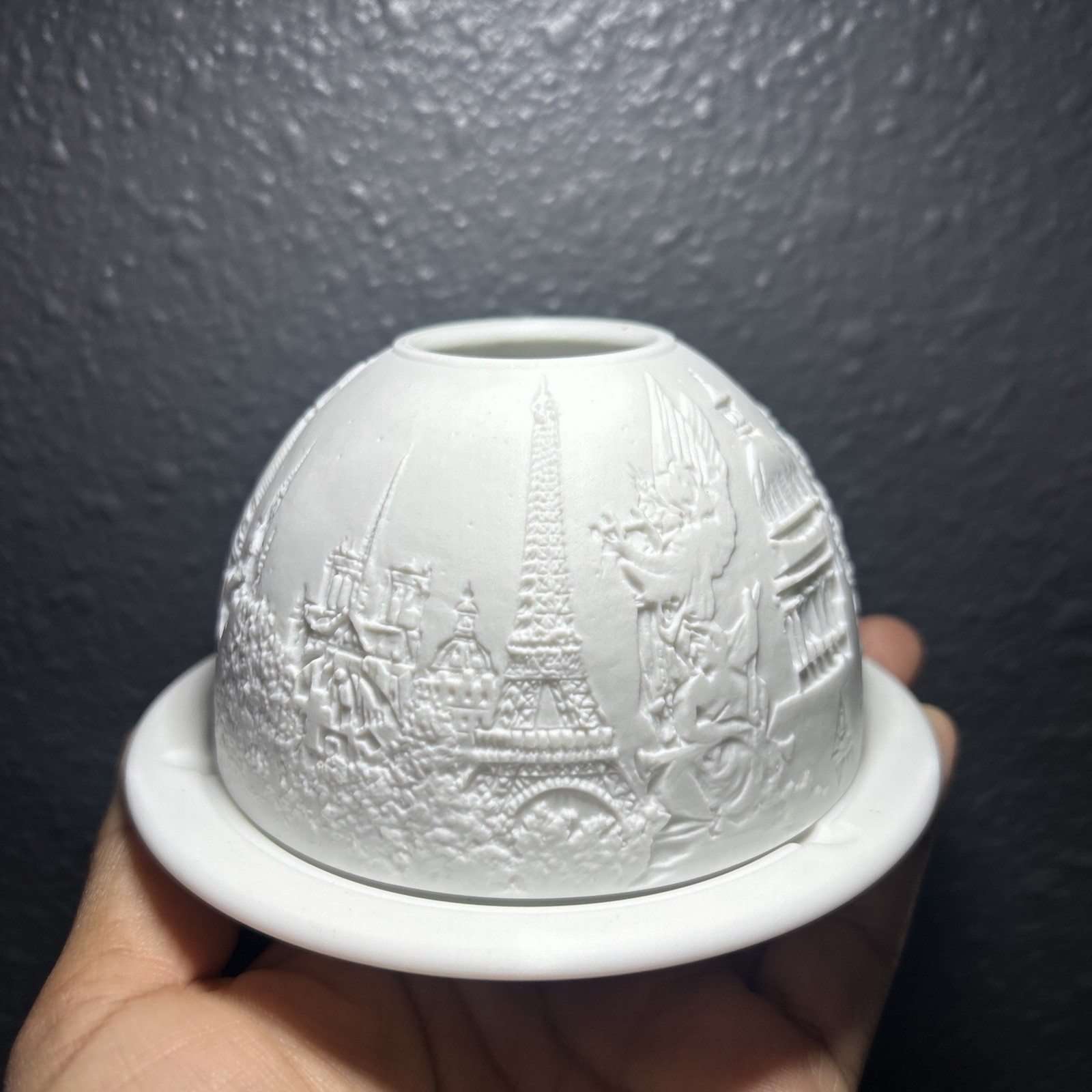 Bernardaud Limoges France White Porcelain Tea Light EiffelTower Paris Lithophane