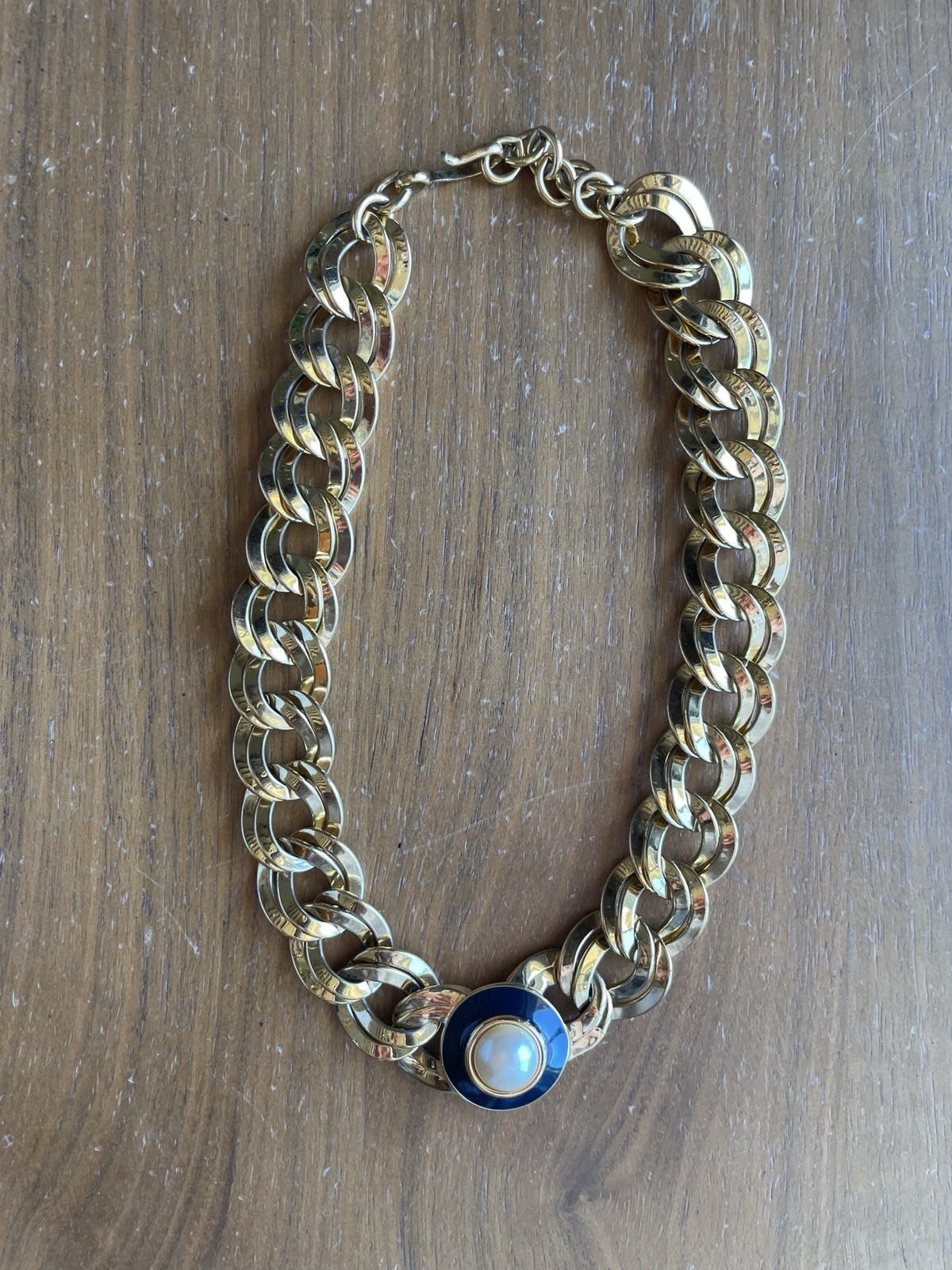 Monet Gold Tone Necklace With Large Faux Pearl