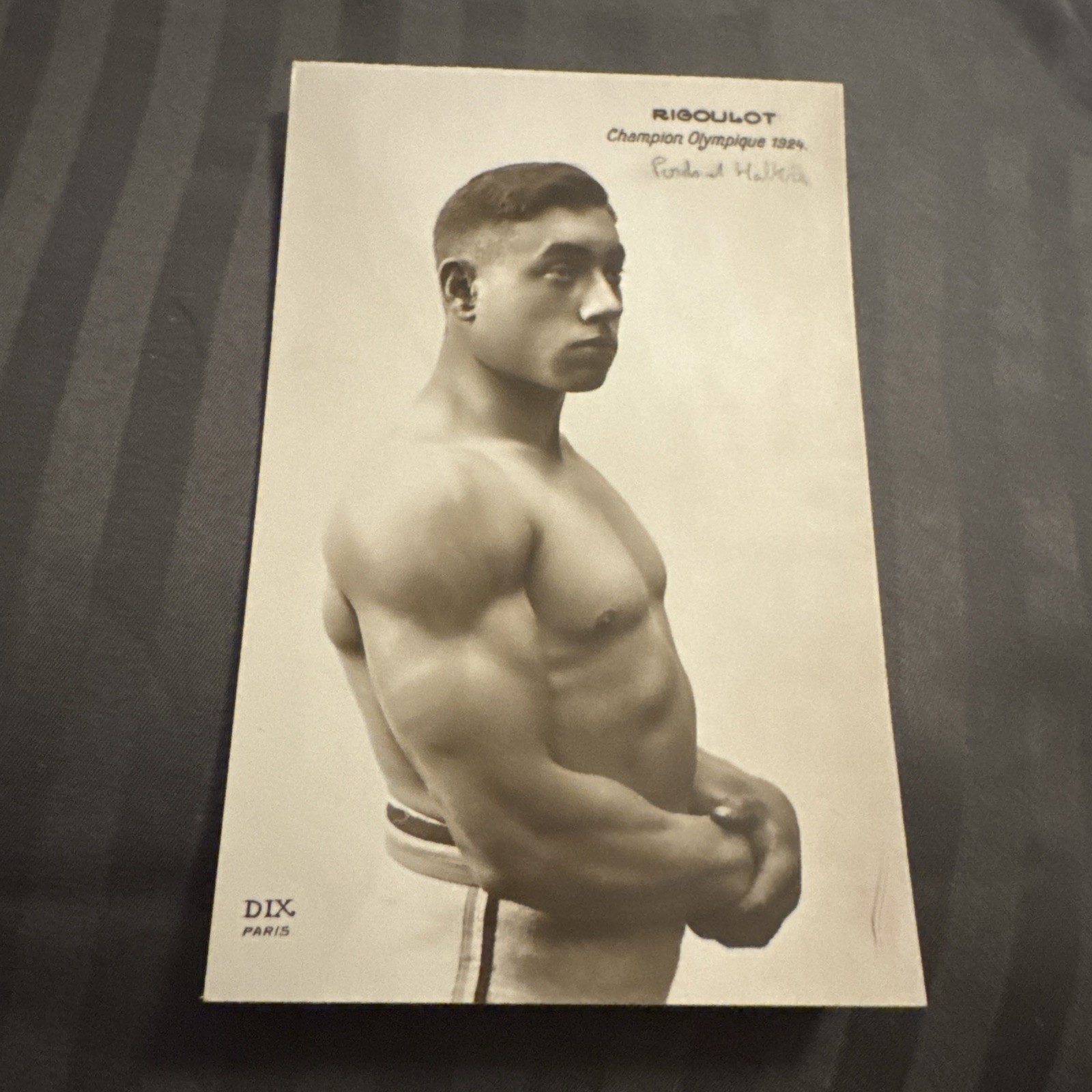 1924 RPPC Olympic Gold Medal Weightlifting Champion Strongman RIGOULOT DIX Paris
