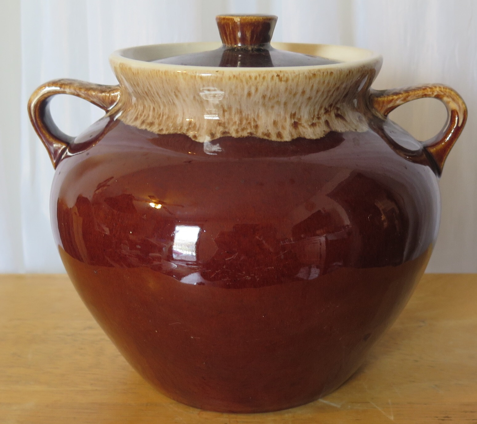 Rubel Bean Pot 2 Handled with Lid Stoneware USA Made