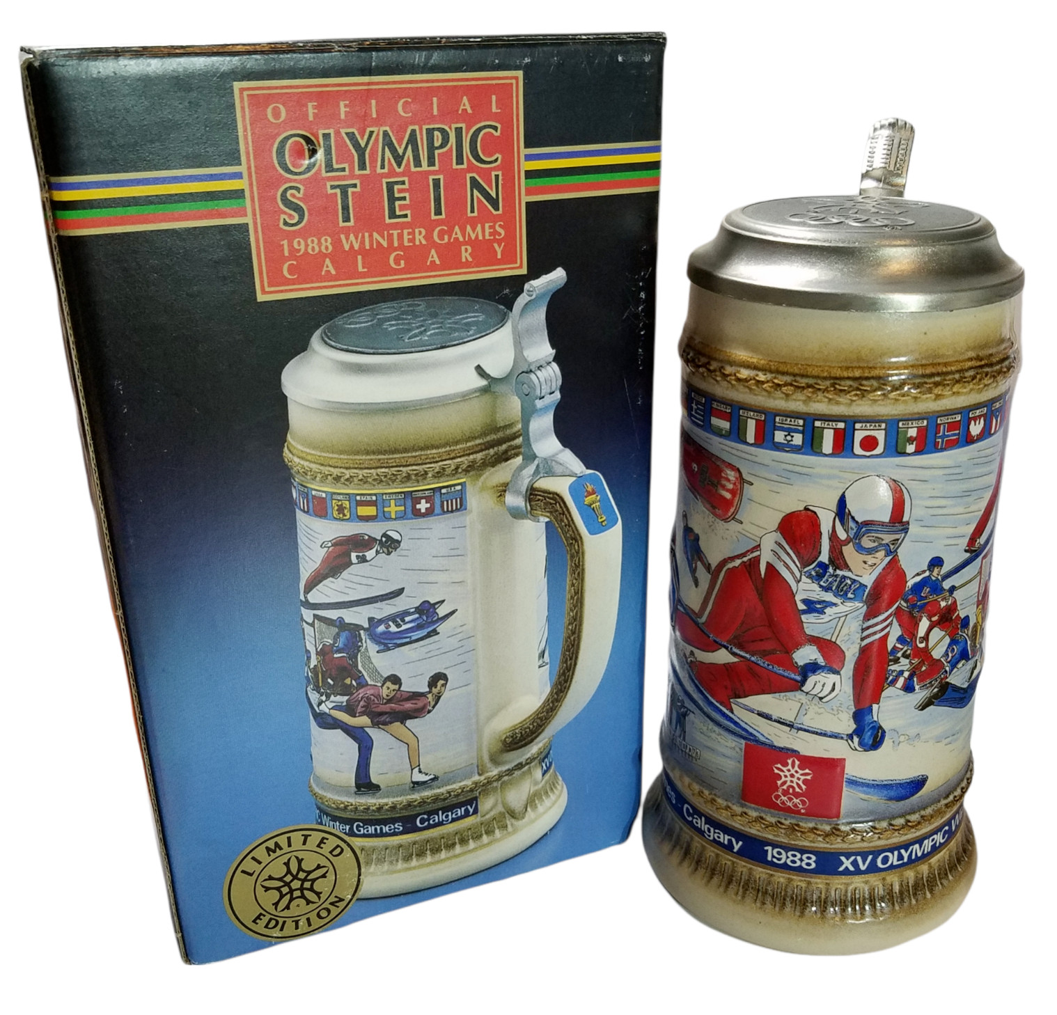 Budweiser Sports Stein 1988 U.S. Olympic Winter Games Lidded 8 1/2\