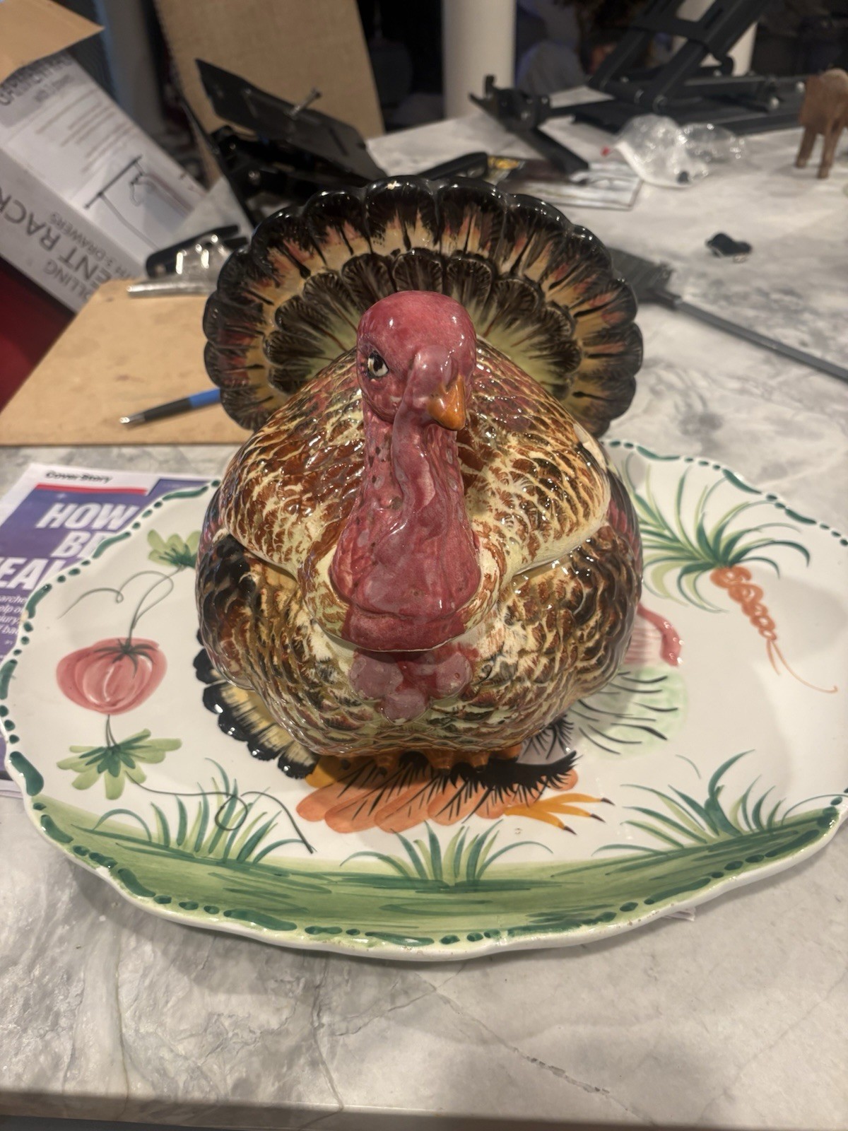 Vintage Italy Large Ceramic Decorative Thanksgiving Turkey Platter Hand Painted Vintage Italy Large Ceramic Decorative Thanksgiving Turkey Platter Hand Painted