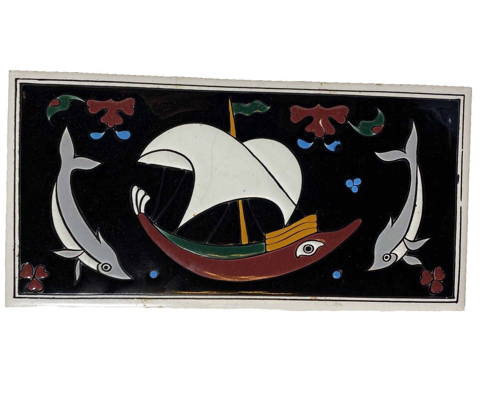 Vintage H&R Johnson Dolphin And Whale Boat Tile Made In England Decorative Tile Vintage H&R Johnson Dolphin And Whale Boat Tile Made In England Decorative Tile