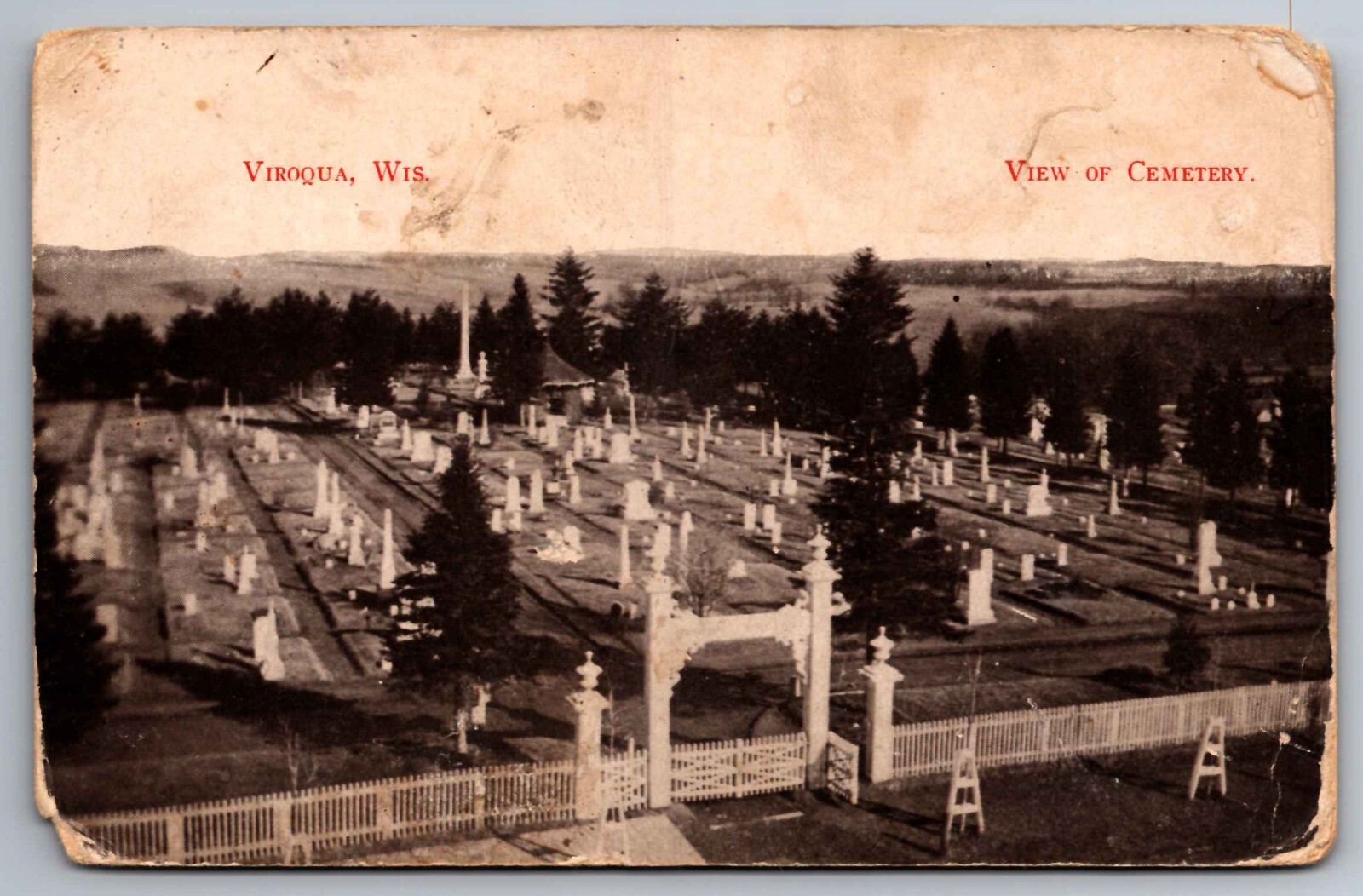 Postcard Birds Eye View of Cemetery in Viroqua Winconsin      F 14