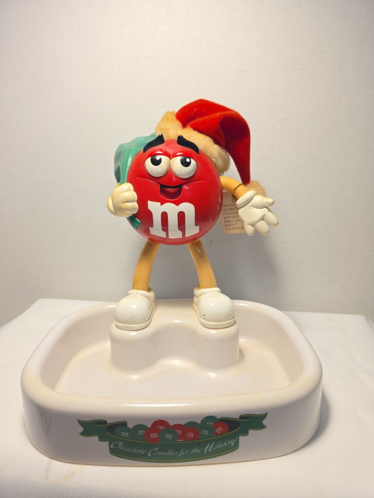Vintage 1999 M&Ms Talking Animated Christmas Candy Dish Red Santa Hat With Tag 