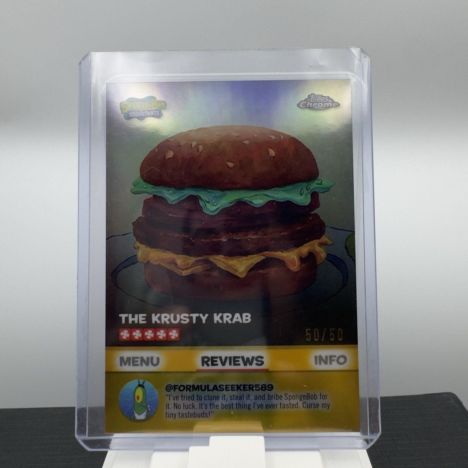 2025 Topps Chrome SpongeBob Krabby Patty Kelp Reviews Gold Refractor  50/50