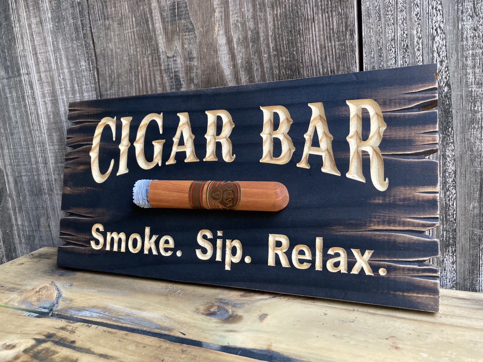 Cigar Lounge Whiskey Bar Bourbon Wood Sign Carved Rustic Tavern Antique Look Cigar Lounge Whiskey Bar Bourbon Wood Sign Carved Rustic Tavern Antique Look