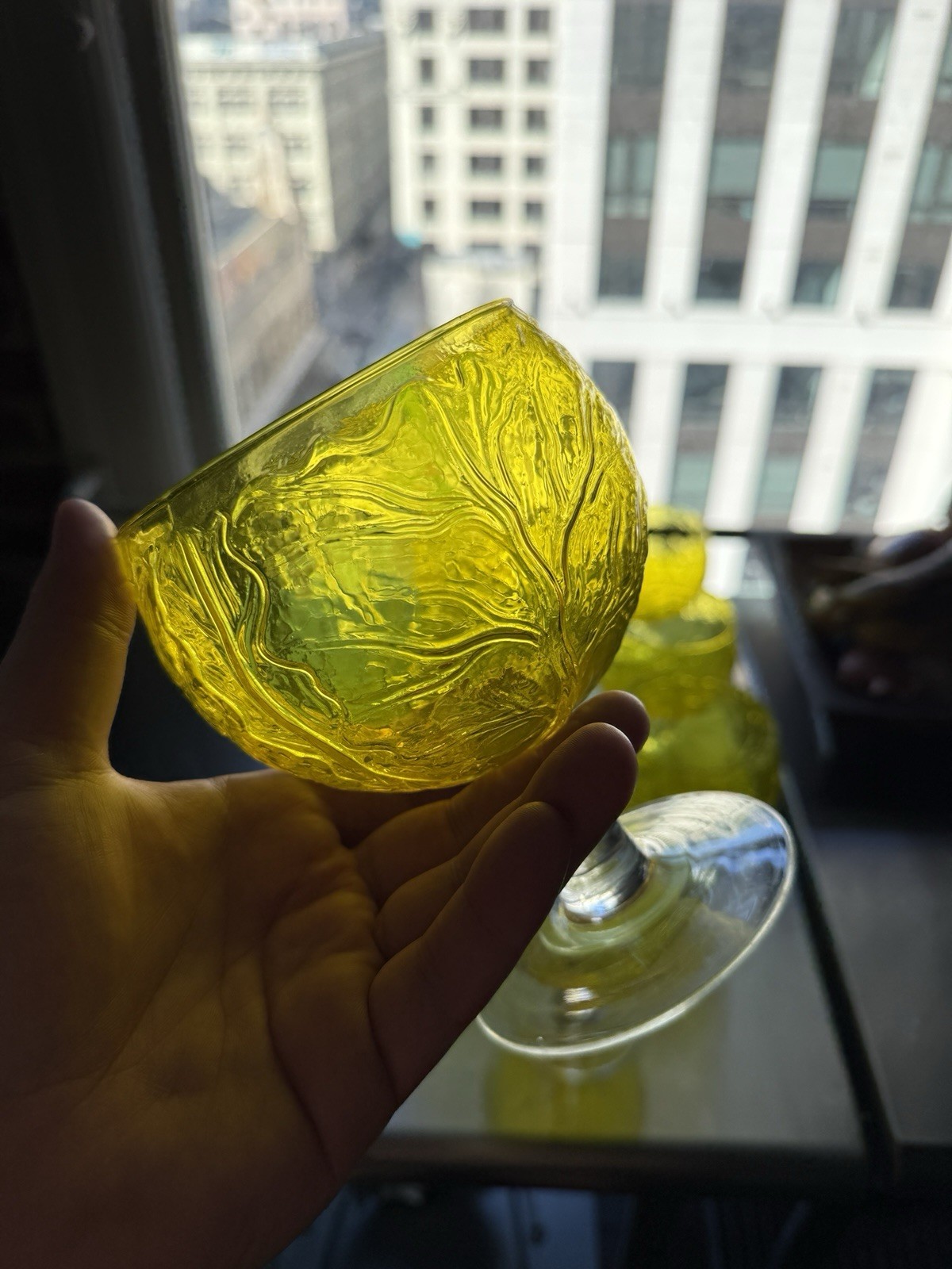 Sigma Secla Goblet Yellow Cabbage Leaf Pattern 20 oz Set of 8. Vintage