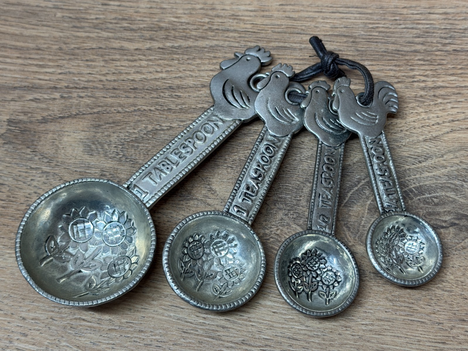 Vintage Ganz Pewter Chicken Rooster Measuring Spoon Set of 4 Spoons