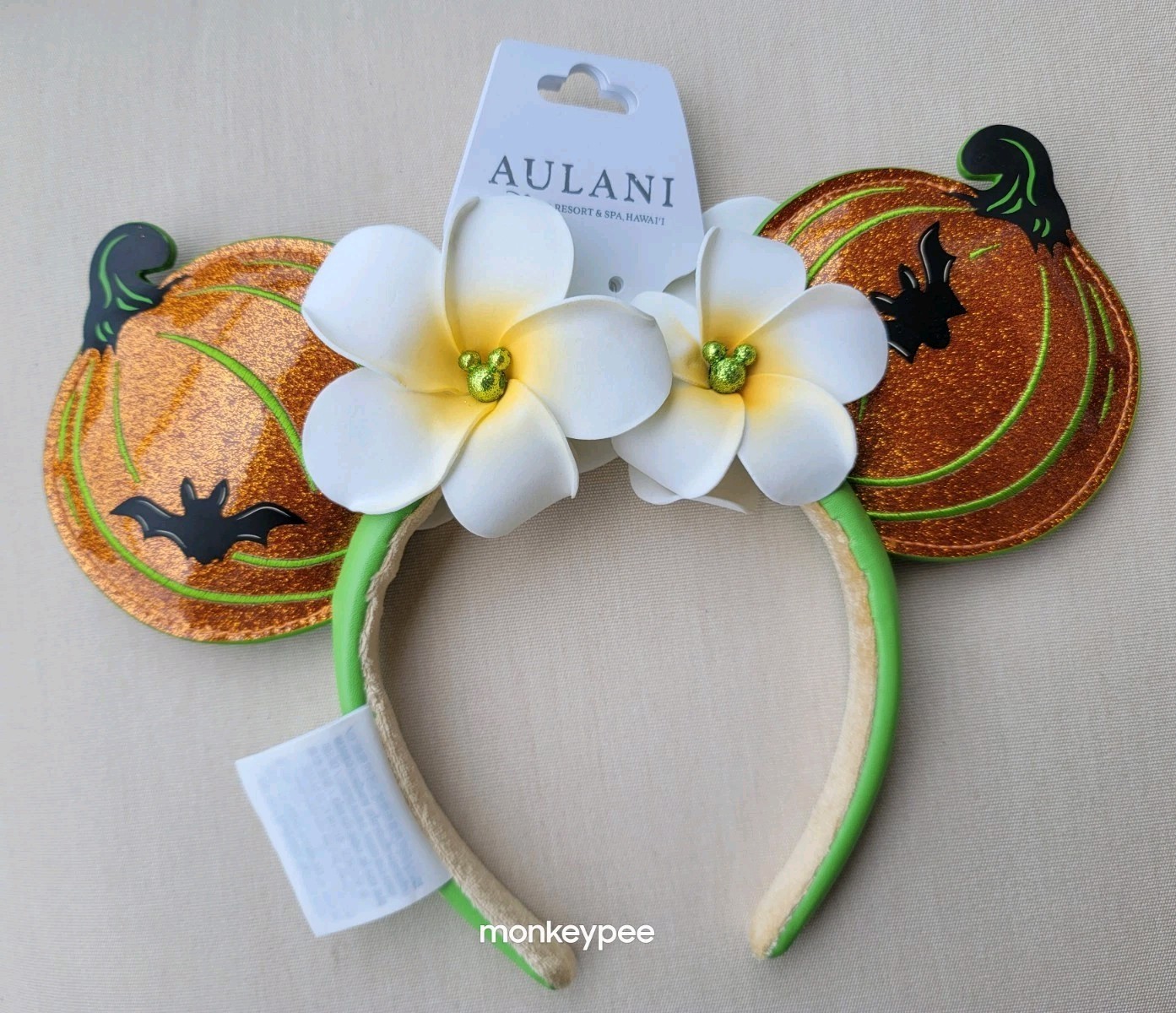 NWT Disney Aulani Minnie Mouse Halloween Pumpkin Glitter Mickey Ears Headband