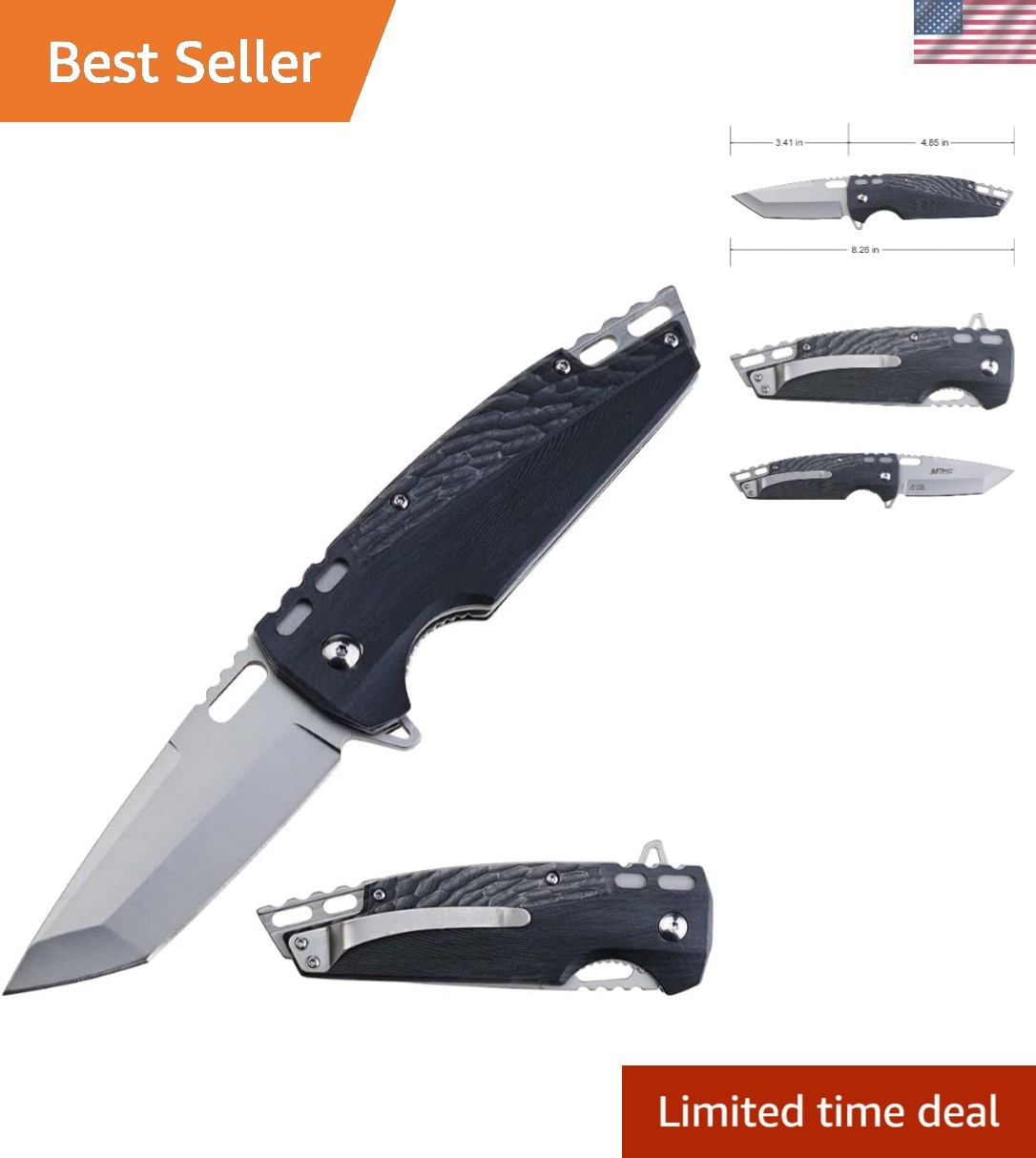 Elegant Folding Pocket Knife - 3.41-Inch Tanto Blade with Black Aluminum Handle