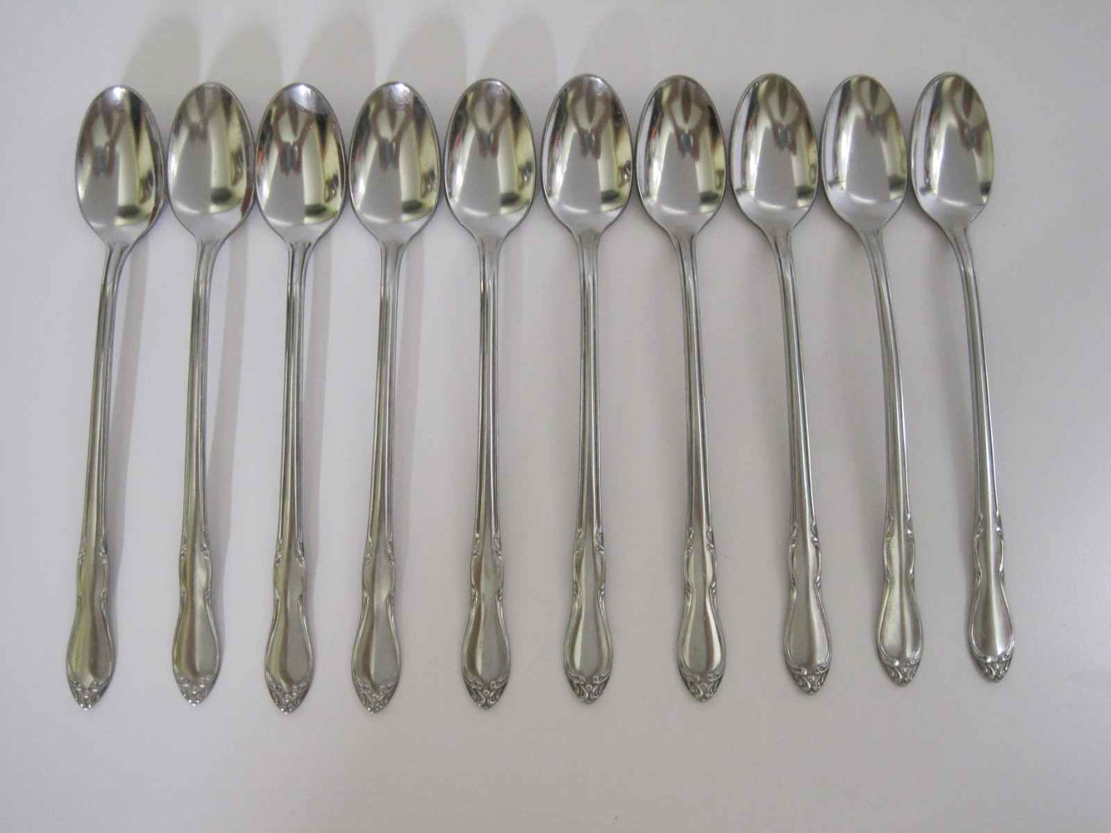 (10) Oneida Simeon L George H Rogers Homestead Stainless Flatware Iced Teaspoons