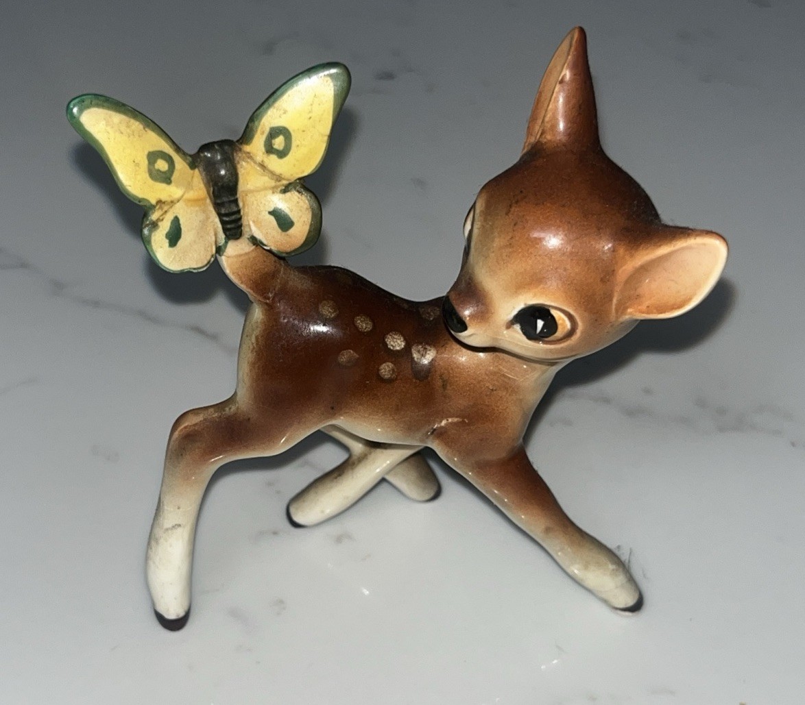Vintage Walt Disney Productions Bambi Butterfly Ceramic Figurine Hand Painted