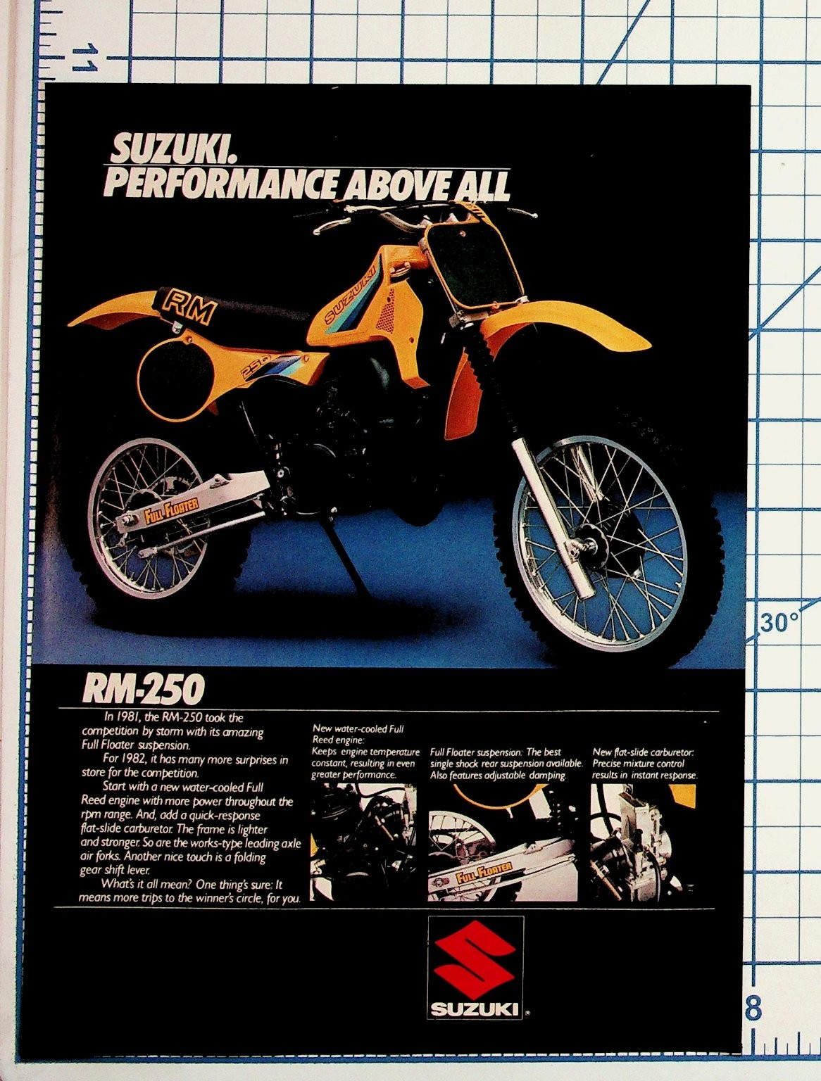 1982 Suzuki RM-250 Dirt Bike Motorcycle Vintage Magazine Ad Print Ephemera