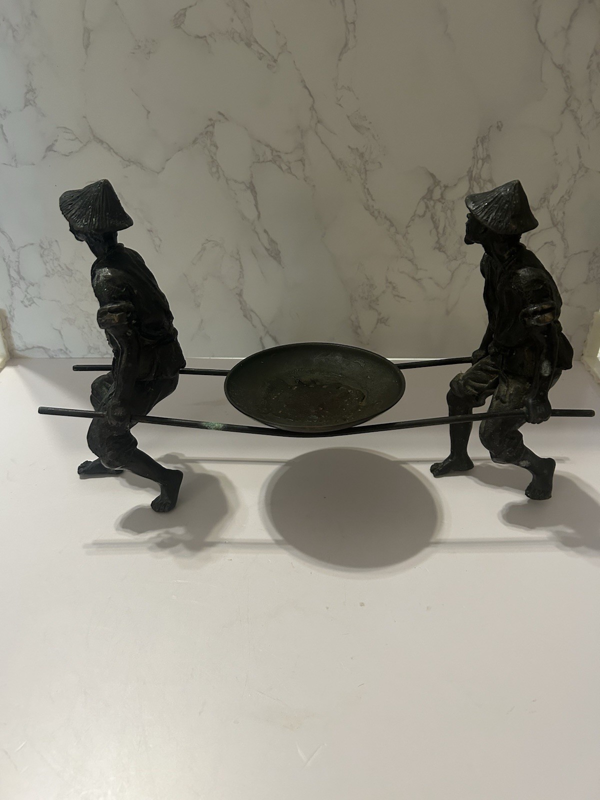 Vintage Cast Brass/Bronze Tone Asian Figurative Bowl Holder Made in Thailand