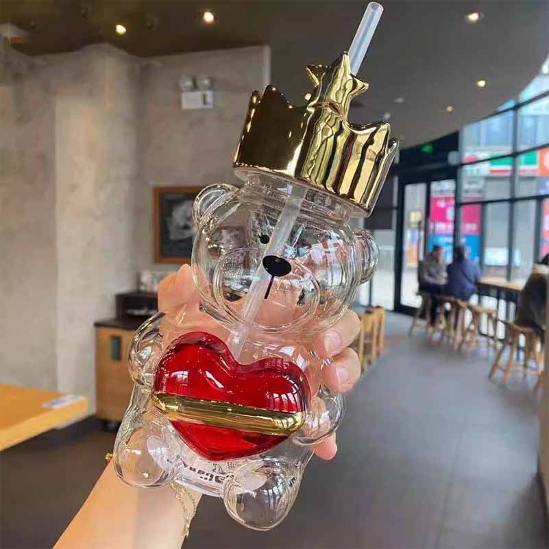 Starbucks China 2022 Valentine's Day Gold Crown Bear Style 18oz Glass Straw Cup Starbucks China 2022 Valentine's Day Gold Crown Bear Style 18oz Glass Straw Cup