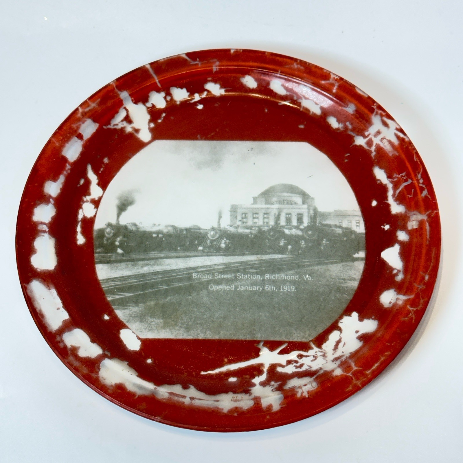 BROAD STREET STATION - RICHMOND VA VIRGINA RR Souvenir ANTIQUE GLASS DISH PLATE