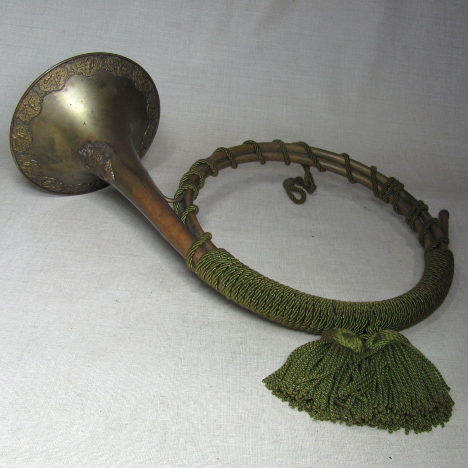 ANTIQUE AUSTRIAN BRASS POST HORN HUNTING  HABSBURG DOUBLE-HEADED EAGLE ENGRAVED