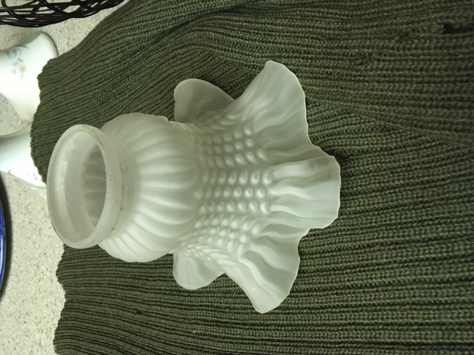 Vintage White Frosted Glass Ruffled Tulip Light Shade Globe 2\