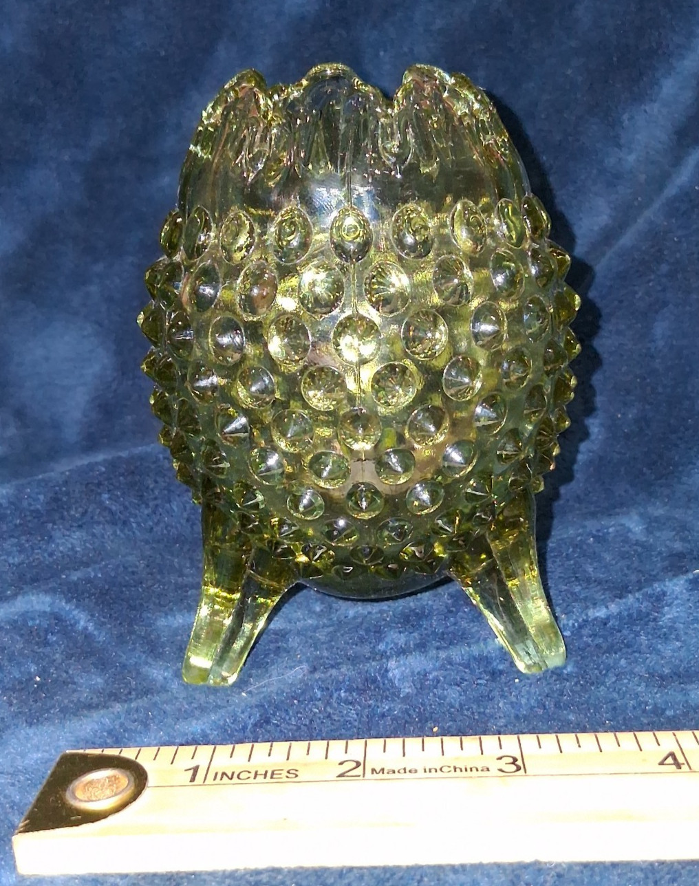 Vtg Fenton Art Glass Vaseline Green Hobnail Footed Toothpick Holder / Rose Bowl Vtg Fenton Art Glass Vaseline Green Hobnail Footed Toothpick Holder / Rose Bowl