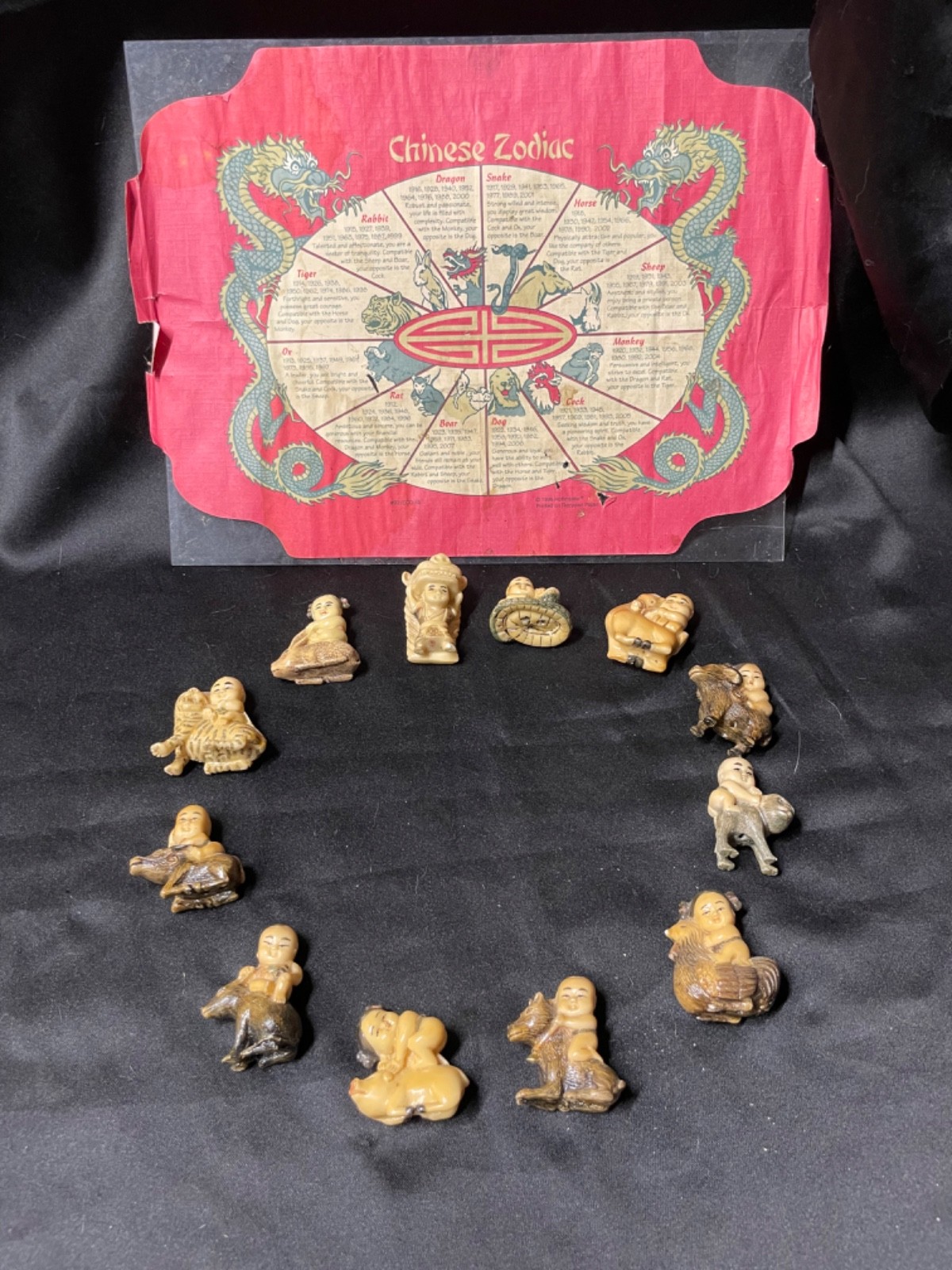 12 Kids Riding Chinese Zodiac Netsuke Set RARE