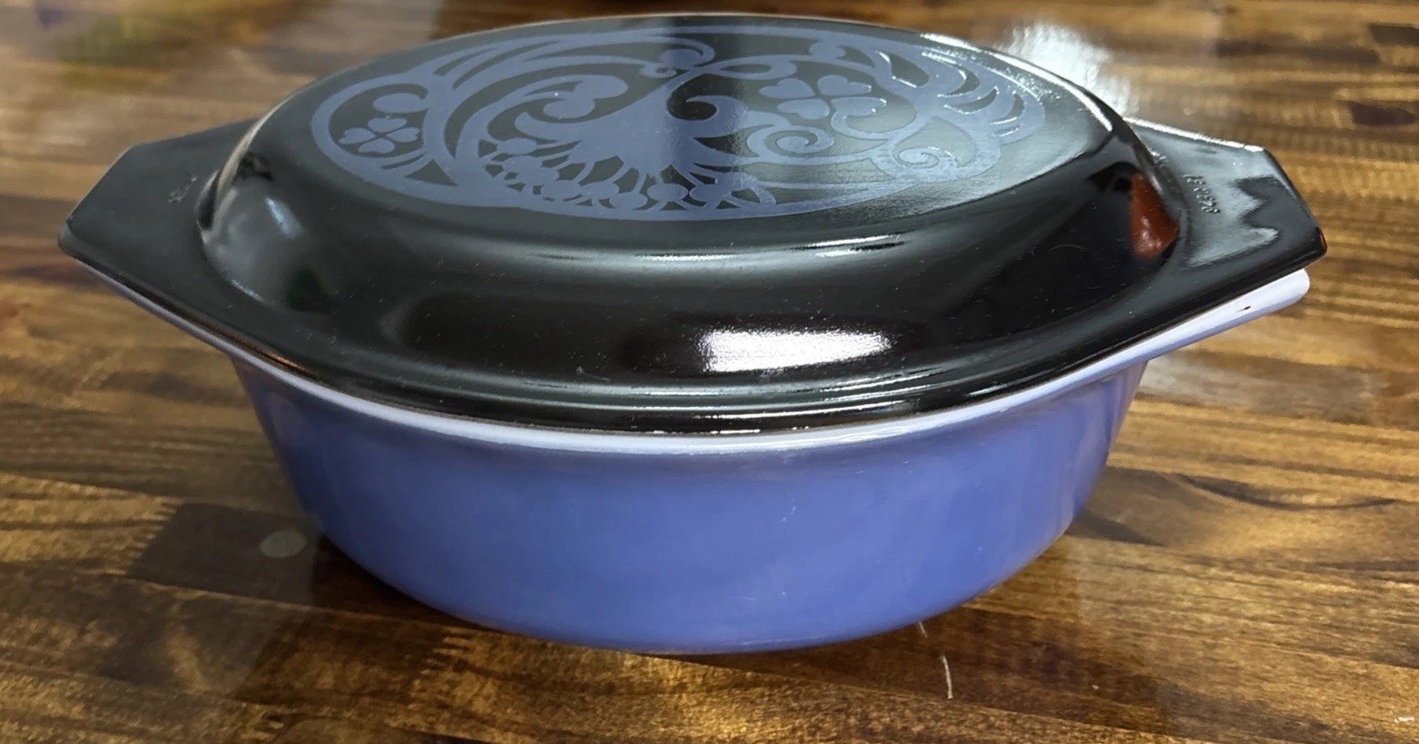 Vintage HTF 1970 Pyrex Midnight Bloom 043 Bottom 943 Lid 1-1/2qt Casserole Dish
