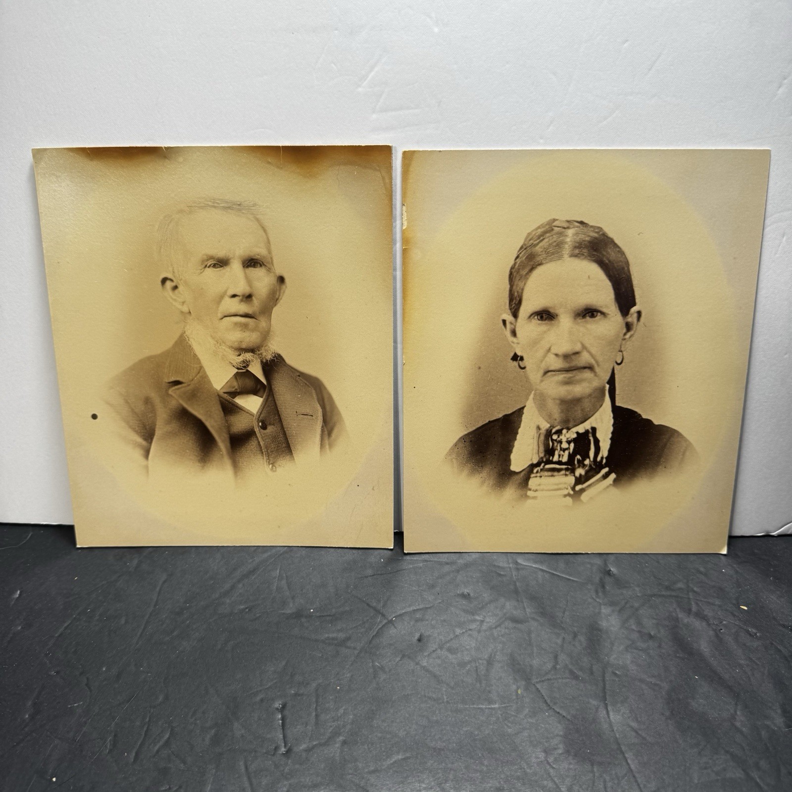 Antique Identified Couple Portraits Emmer Bradley & Wife Ruth c1880s Genealogy